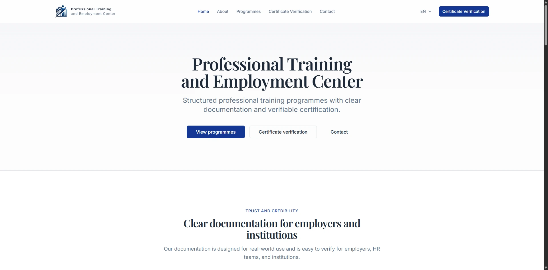 Professional Training and Employment Center — Multilingual institutional homepage